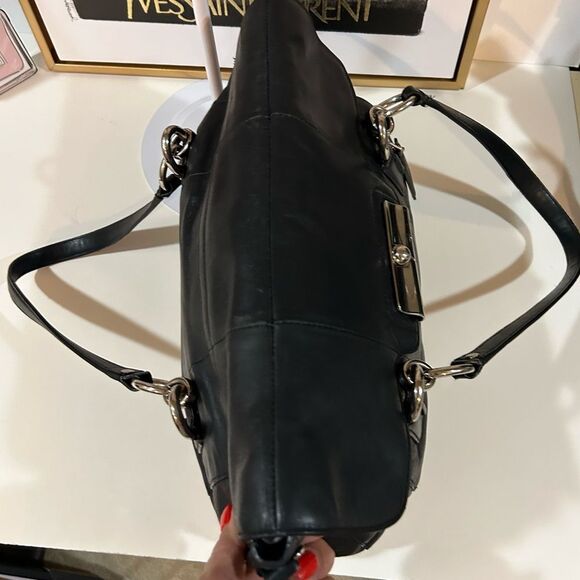 Coach Black Leather Satchel Pebbled Leather Shoulder Bag with Silver Hardware - Picture 8 of 15